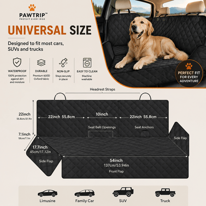 PawTrip™ Waterproof Dog Car Seat Cover | Non-Slip Back Seat Protector
